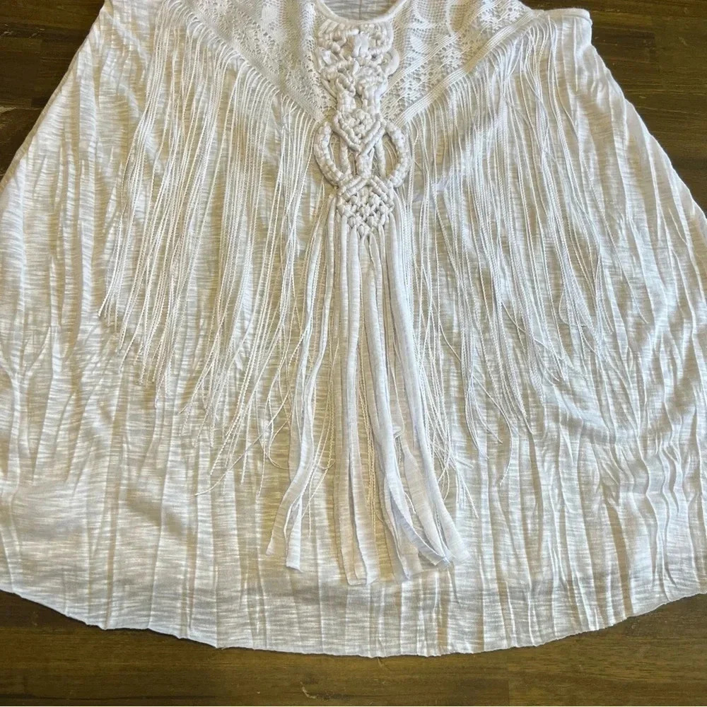 Free People Macrame Fringed Racerback White Tank Top - Picture 3 of 8